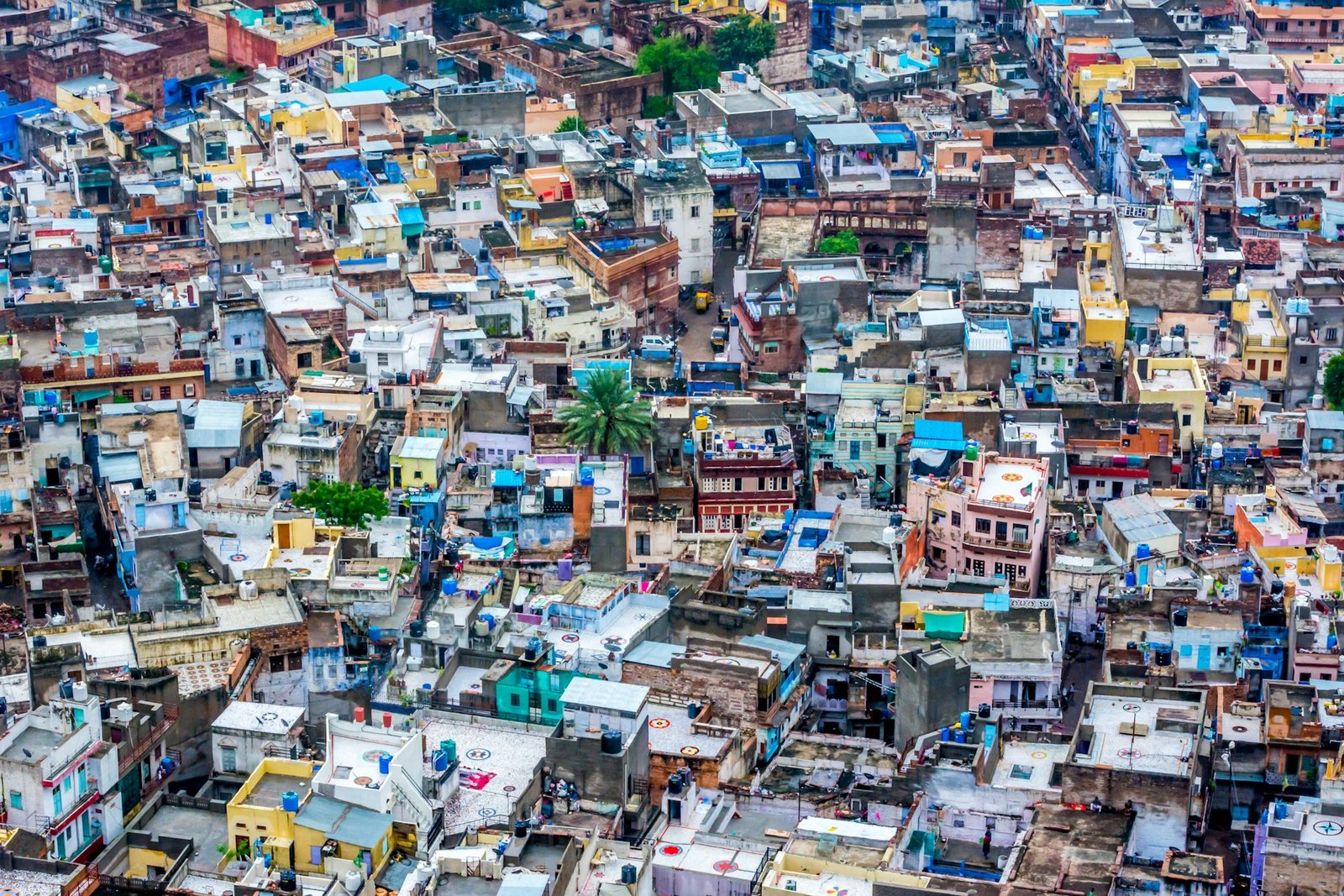 Dense urban settlement in India seen from above